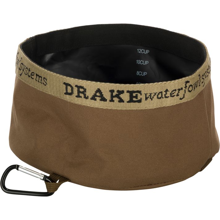 Drake Waterfowl GD8100BRN Travel Food & Water Bowl Gun Dog Brown 600D Polyester