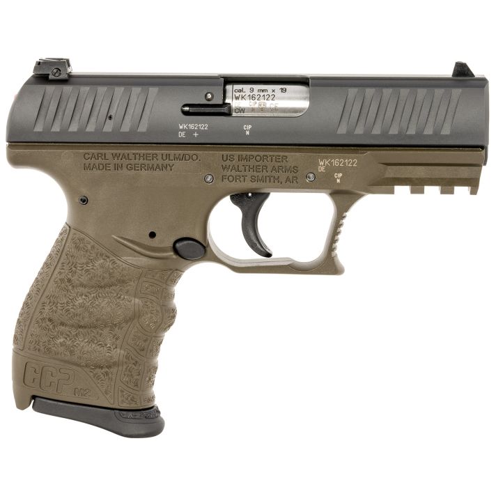Walther Arms 5083506 CCP M2 Carry Frame 9mm Luger 8+1 3.54" Stainless Steel Barrel, Serrated Steel Slide, Military Green Polymer Frame w/Picatinny Rail, Ergonomic Grip