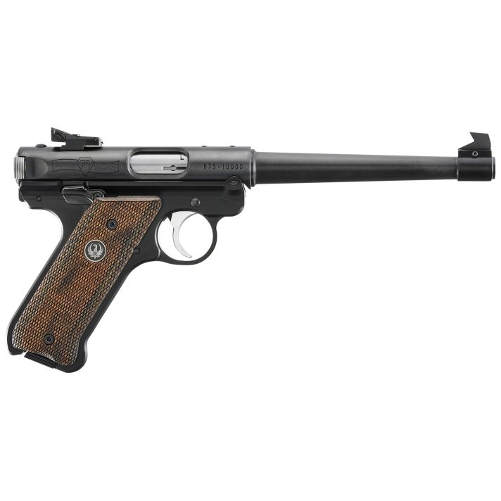 Ruger 40175 Mark IV 75th Anniversary Target 22 LR 10+1 6.88" Stainless Tapered Target Barrel, Blued Aluminum Frame, Drilled & Tapped, Checkered Wood Laminate Grip, Ambidextrous