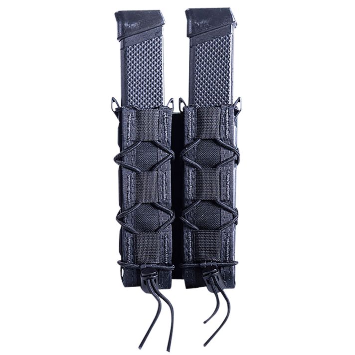 High Speed Gear 11EX02BK TACO Extended Mag Pouch Double, Black Nylon, Mounts to MOLLE & 2" Wide Belts