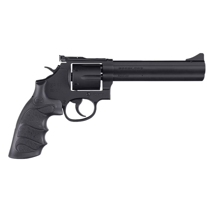 SAR USA SARSR38BL6 SAR SR357 Mag/38 Special 6 Shot 6" Black Steel Barrel & Cylinder, Black Steel Frame, Black Finger Grooved Grip, Drop Safety/Hammer Block Safety, Exposed Hammer