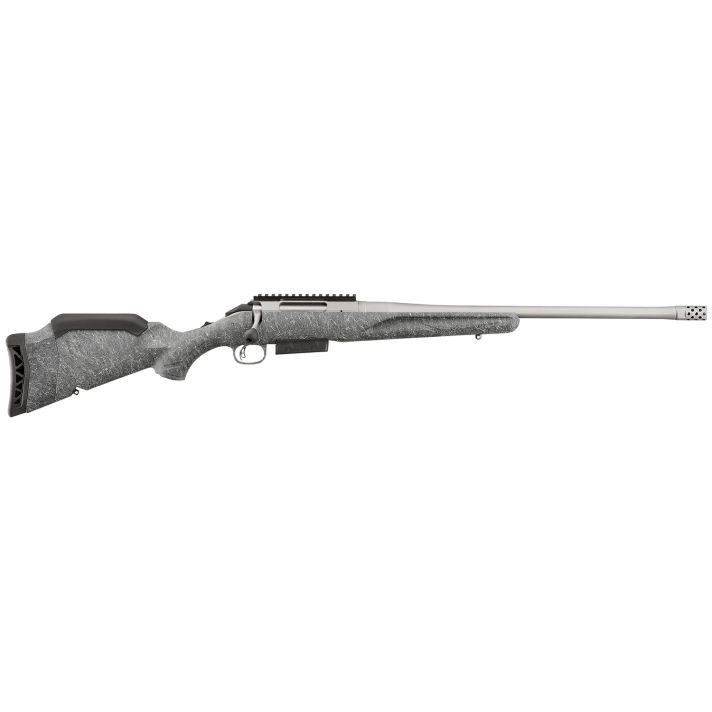 Ruger 46905 American Gen 2 450 Bushmaster 3+1, 20" Gun Metal Gray Cerakote Steel Threaded Barrel, Gun Metal Gray Cerakote Receiver w/Picatinny Rail, Gray Splatter Adjustable Synthetic Stock
