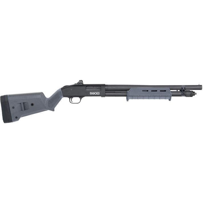 Mossberg 51606 590S w/Optic Compact 12 Gauge Pump 3" 5+1 18.50" Matte Blued Steel Barrel, Drilled & Tapped Receiver, MOE Forend, Gray Magpul SGA Adj Stock Synthetic Stock, Holosun Micro Dot