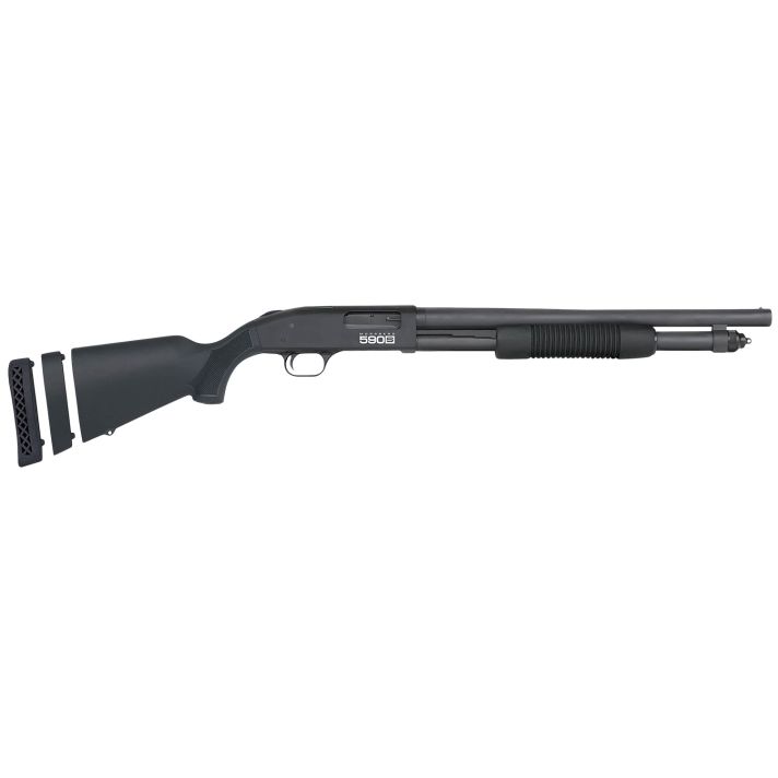 Mossberg 51607 590SCompact 12 Gauge Pump 3" 5+1 18.50" Matte Blued Stainless Steel Barrel, Black Drilled & Tapped Receiver, Adj LOP Black Synthetic Stock