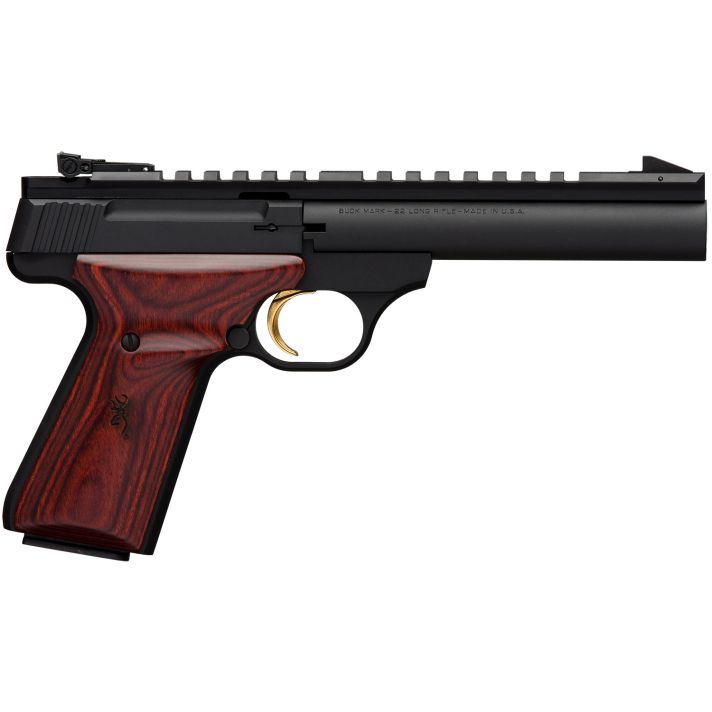 Browning 051528490 Buck Mark Field Target 22 LR 10+1 5.50" Matte Blued Heavy Bull Barrel, Matte Black Serrated w/Picatinny Rail Slide & Aluminum Frame w/Laminate Cocobolo Target Grip