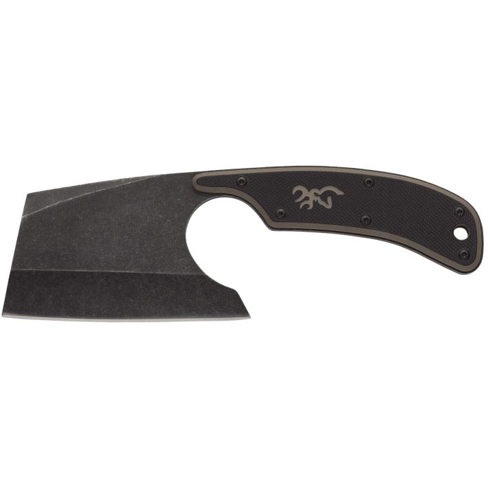 Browning 3220322 Cutoff Camp 2.50" Fixed Cleaver Plain Black Black Oxide Stonewashed 9Cr14MoV SS Blade, Black/Tan G10 Handle