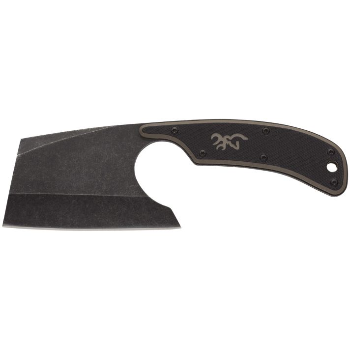 Browning 3220322B Cutoff Camp Boxed 2.50" Fixed Cleaver Plain Black Black Oxide Stonewashed 9Cr14MoV SS Blade, Black/Tan G10 Handle