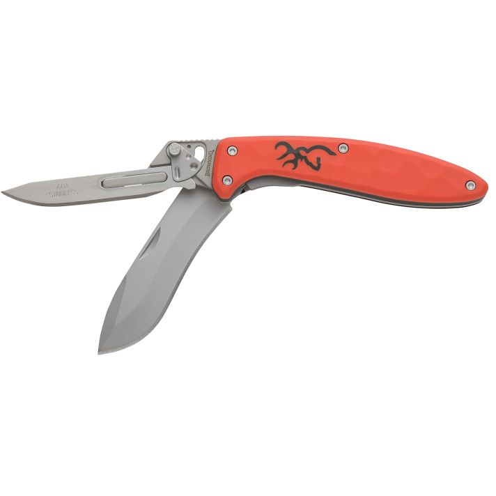 Browning 3220462B Primal Scalpel 2 Boxed 2.75" Folding Drop Point/Scalpel Plain Blaze Orange 8Cr13MoV SS Blade, Blaze Orange Polymer w/Rubber Overmold Handle