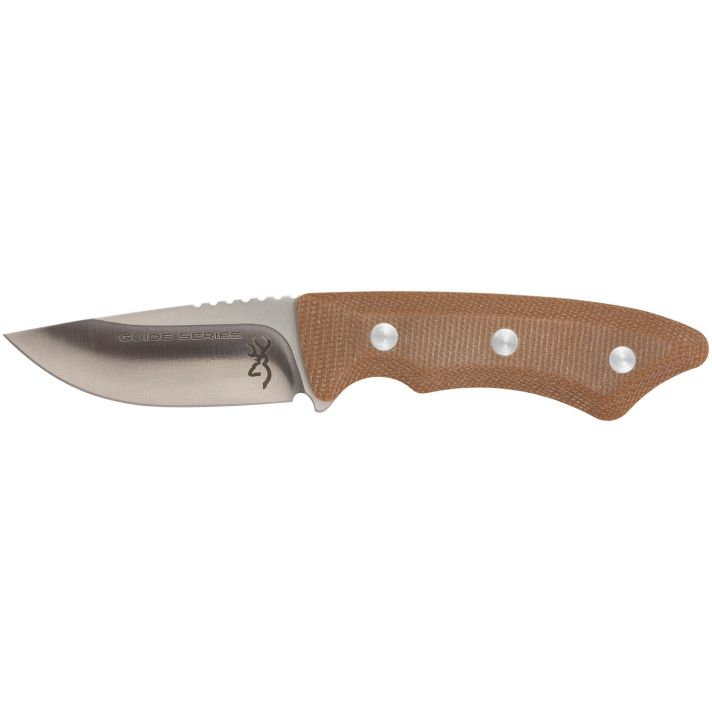 Browning 3220498B Guide SeriesSmall 3" Fixed Drop Point Plain Brown Satin Sandvik 14C28N SS Blade, Brown Micarta Handle