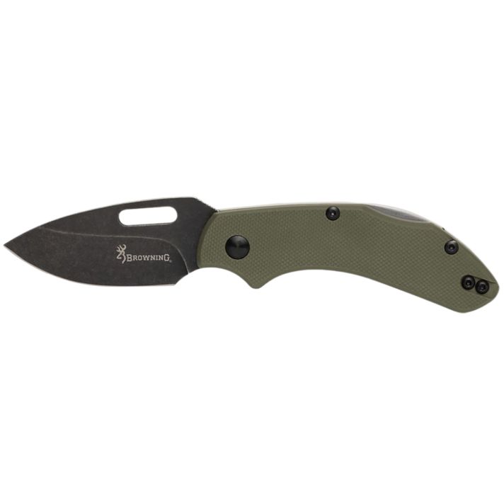 Browning 3220504 Hidden HollowEDC Small 2.25" Folding Drop Point Plain Black Oxide Stonewashed D2 Steel Blade, OD Green G10 Handle