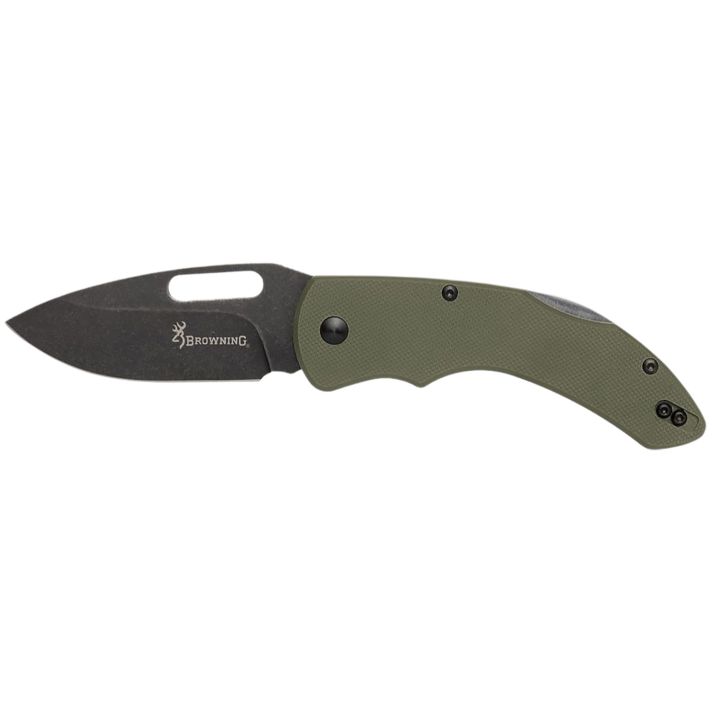 Browning 3220506B Hidden HollowEDC Large 3" Folding Drop Point Plain Black Oxide Stonewashed D2 Steel Blade, OD Green G10 Handle