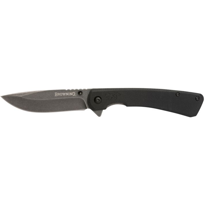 Browning 3220514 Branded RockEDC 3" Folding Drop Point Plain Black Stonewashed 7Cr17MoV SS Blade, Black G10 Handle