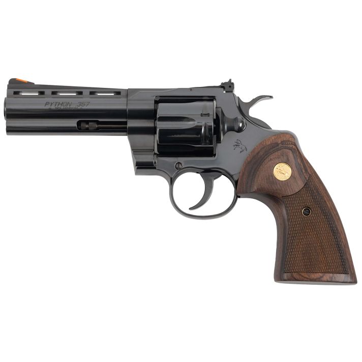 Colt Mfg PYTHONBP4WTS Python Target 357 Mag/38 Special 6 Shot 4.25" Matte Black Carbon Steel Recessed Target Vent Rib Barrel, Cylinder & Frame, Walnut w/Medallion Grip, Exposed Hammer