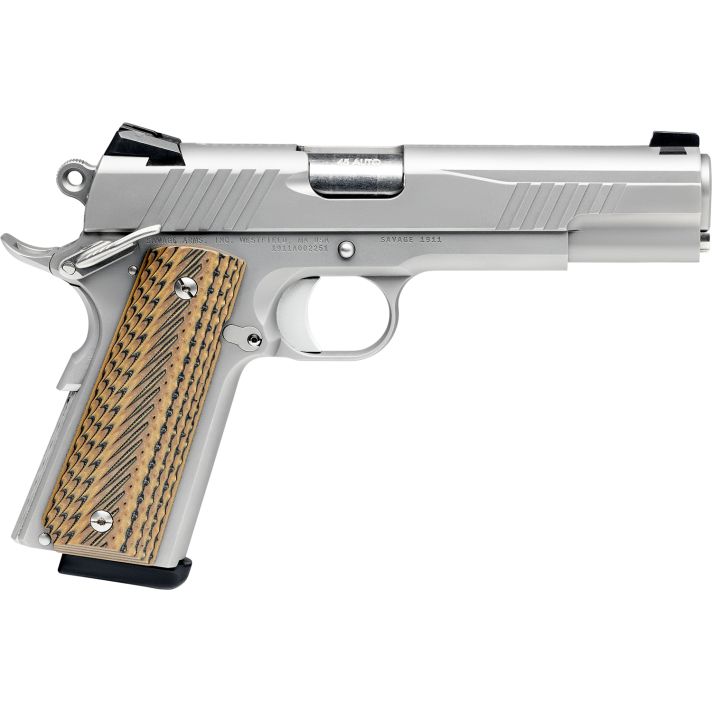 Savage Arms 67205 1911 Government 9mm Luger 10+1 5" Stainless Steel Barrel, Serrated Stainless Steel Slide, Stainless Steel Frame w/Beavertail, Brown VZ Grip
