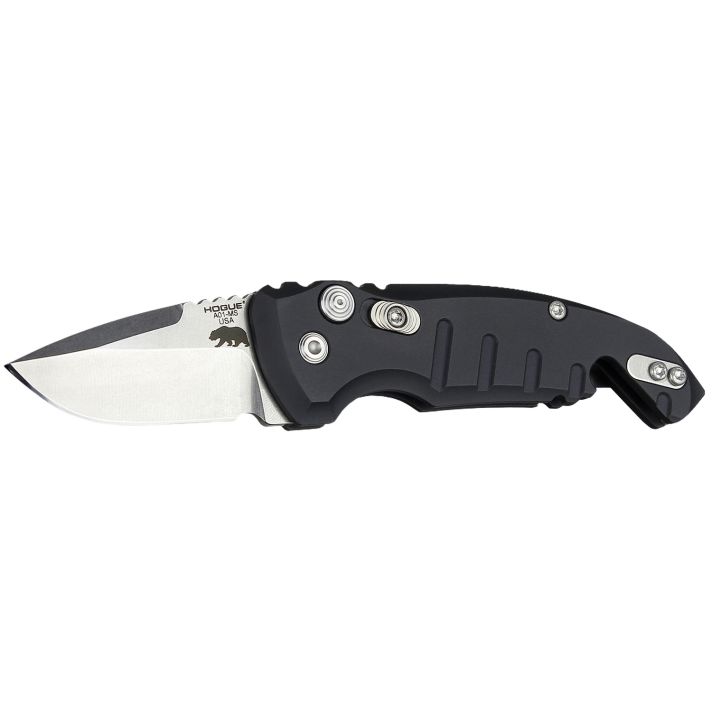Hogue 24120 A011.95" Folding Drop Point Plain Stone Tumbled 154CM SS Blade/Matte Black Aluminum Handle