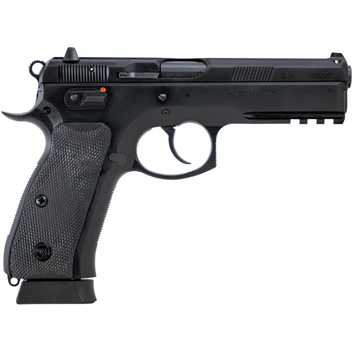 CZ-USA 89352 CZ 75 SP-01 9mm Luger 19+1 4.60" Black Nitride Steel Barrel, Black Serrated Steel Slide, Black Polycoat Steel Frame w/Beavertail & Picatinny Rail, Black Polymer Grip