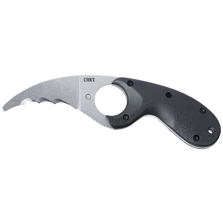 CRKT 2511 Bear Claw2.39" Fixed Hawkbill Veff Serrated Stonewashed AUS-8A SS Blade, Black Textured GRN Handle