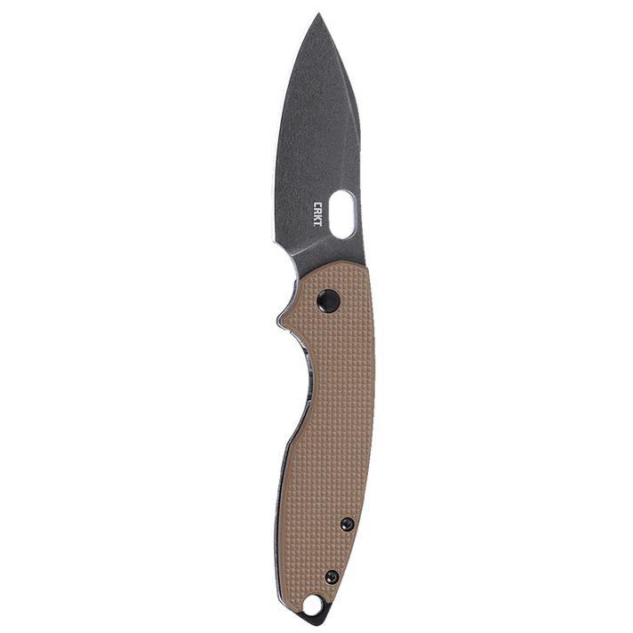 CRKT 5317B Pilar III 2.97" Folding Spear Point Plain Stonewashed D2 Steel Blade, Brown G10/SS Handle
