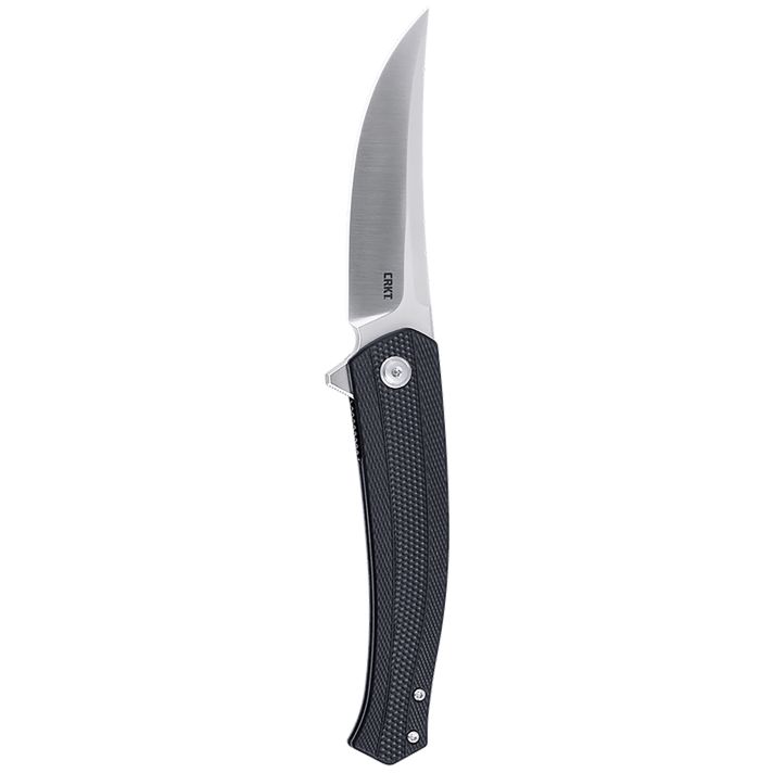CRKT 7060 PersianEDC 3.44" Folding Trailing Point Plain Satin D2 Steel Blade, Black Textured GRN Handle