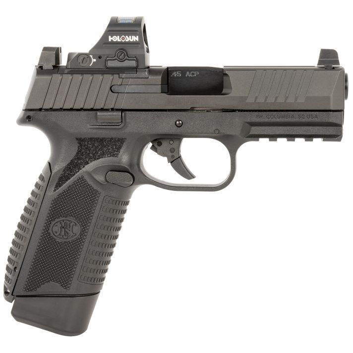 FN 66101917 545 MRD w/Optic Full Size 45 ACP 10+1 4.10" Black Target Crown Steel Barrel, Black PVD Optic Cut/Serrated Steel Slide & Polymer Frame w/Picatinny Rail, Holosun 407C Red Dot, Ambidextrous
