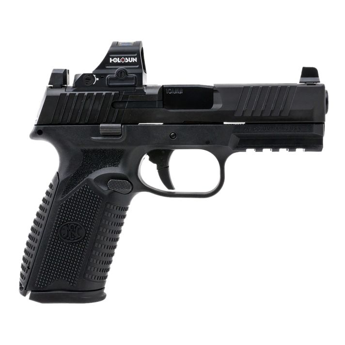 FN 66101857 510 MRD Full Size 10mm Auto 15+1, 4.10" Black Target Crown Steel Barrel, Black PVD Optic Cut/Serrated Steel Slide & Polymer Frame w/Picatinny Rail, Ambidextrous