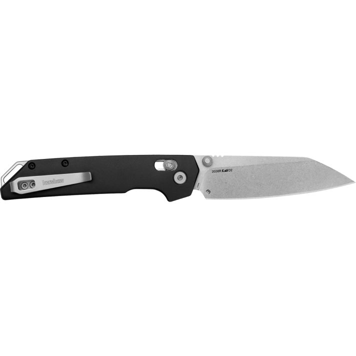 Kershaw 2038R Iridium3.40" Folding Reverse Tanto Plain Stonewashed D2 Steel Blade, Black Anodized Aluminum Handle