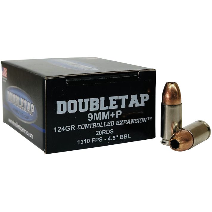 DoubleTap Ammunition 9MM124HP20 9mm+P 124gr Controlled Expansion JHP 20 Per Box/50 Case