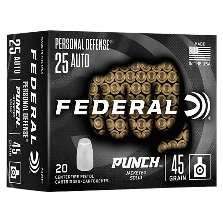 Federal PD25P1 Punch Personal Defense 25ACP 45gr Hollow Point 20 Per Box/10 Case
