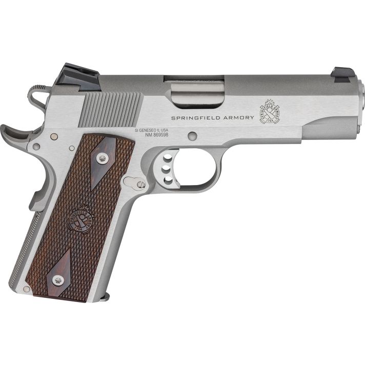 Springfield Armory PX9418S 1911 Garrison 45 ACP 7+1 4.25" Stainless Match Grade Barrel, Serrated Stainless Steel Slide & Frame w/Beavertail, Thinline Wood Grip