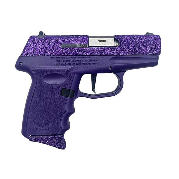 SCCY Industries DVG1RPPU DVG-1Sub-Compact Frame 9mm Luger 10+1 3.10" Stainless Quadlock Barrel, Purple Glitter Optic Ready/Serrated Stainless Steel Slide, Royal Purple Polymer Frame & Grip