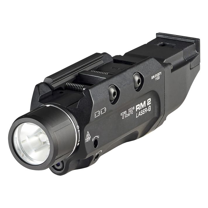 Streamlight 69454 TLR-2 RM w/Laser Black Anodized Aluminum, 1,000 Lumens White LED Bulb/Green Laser, 297 Meters Beam, Picatinny Rail Mount