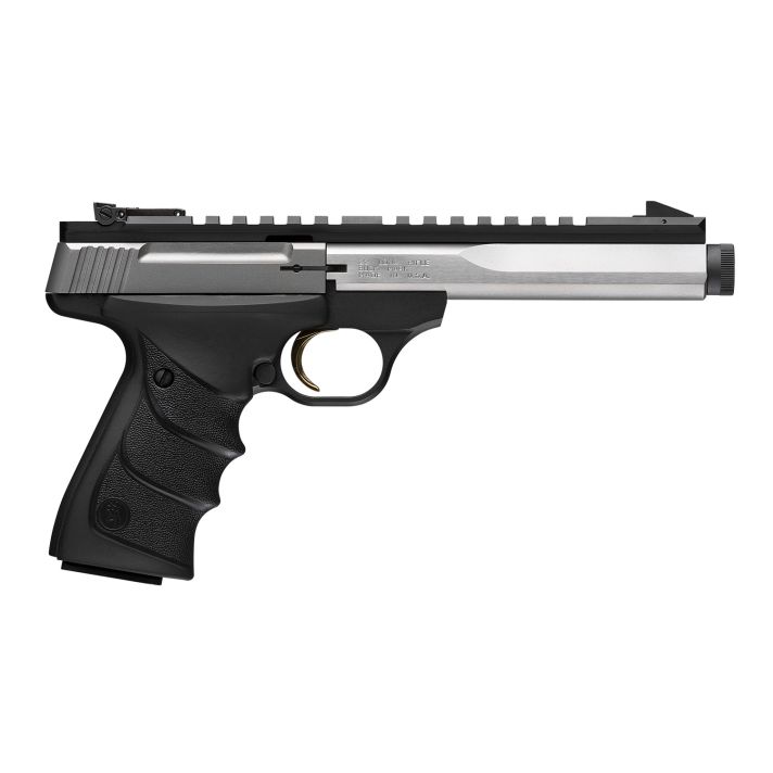 Browning 051589490 Buck Mark Contour SR 22 LR 10+1 5.63" 5.90" Stainless Steel Threaded Barrel, Stainless Serrated Slide, Aluminum Frame, Picatinny Rail, Black URX Grip