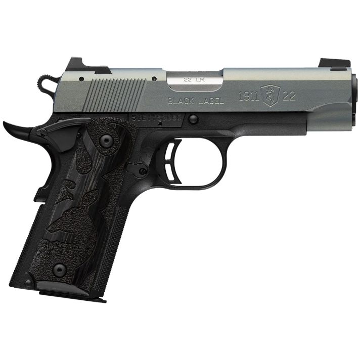 Browning 051060490 1911-380 Black Label Compact Frame 22 LR 10+1 3.63" Matte Stainless Steel Barrel, Northern Lights Cerakote Serrated Steel Slide, Matte Black Polymer Frame w/Beavertail
