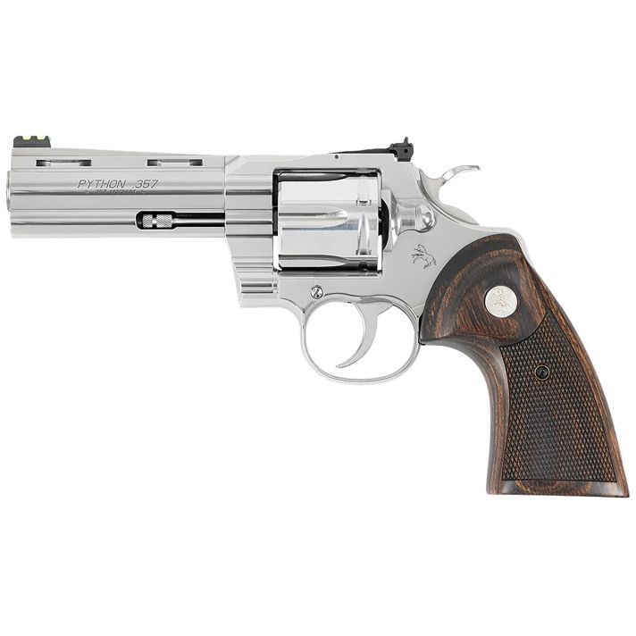 Colt Mfg PYTHONSP4WFTG Python Target 357 Mag/38 Special 6 Shot 4.25" Polished Stainless Steel Recessed Target Vent Rib Barrel, Cylinder & Frame, Walnut w/Medallion Grip, Exposed Hammer