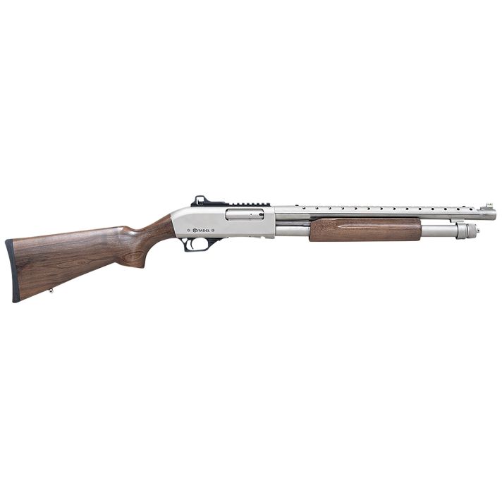 Citadel FRMN1220NKL Mariner12 Gauge Pump 3" 4+1 18.50"Nickel Full Heat Shield Barrel, Nickel Picatinny Rail Stainless Steel Receiver, Fixed Walnut Wood Stock