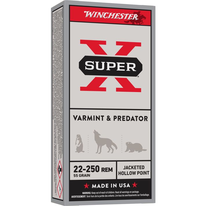 Winchester Ammo X22250HP Super X Varmint & Predator 22-250Rem 55gr Jacketed Hollow Point 20 Per Box/10 Case