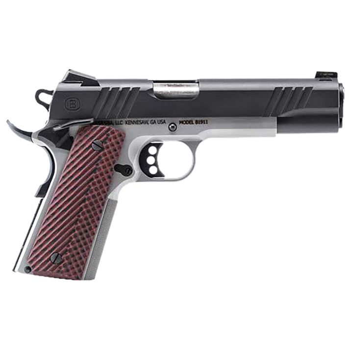 Bersa B19117050BMBC B1911Full Size Frame 45 ACP 8+1 5" Stainless Steel Barrel, Stainless Serrated Steel Slide, Black Stainless Steel Frame w/Beavertail, Rosewood Grip, Ambidextrous