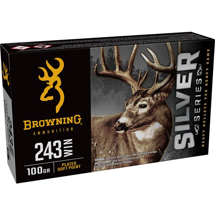 Browning Ammo B192602431Silver 243Win 100gr Plated Soft Point 20 Per Box/10 Case