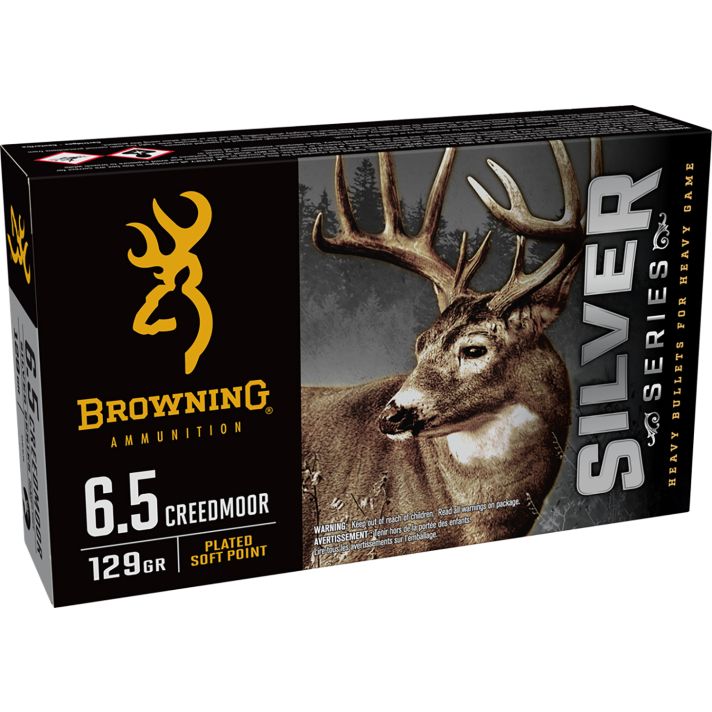 Browning Ammo B192600651Silver 6.5Creedmoor 129gr Plated Soft Point 20 Per Box/10 Case