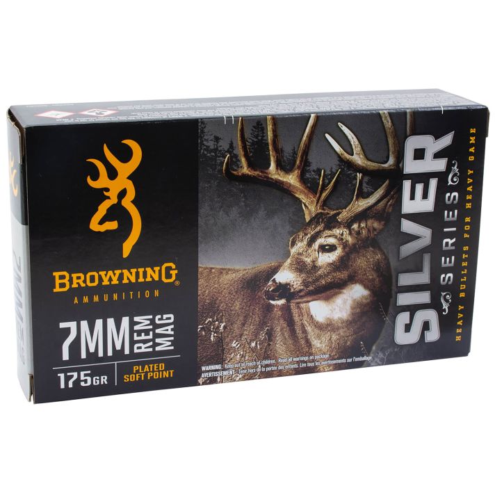 Browning Ammo B192600071Silver 7mmRem Mag 175gr Plated Soft Point 20 Per Box/10 Case