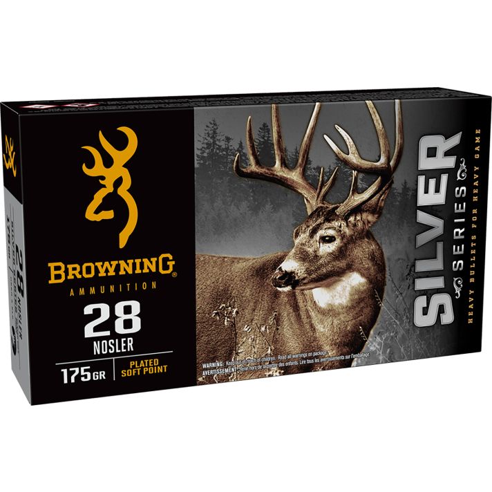 Browning Ammo B192600281Silver 28Nosler 175gr Plated Soft Point 20 Per Box/10 Case