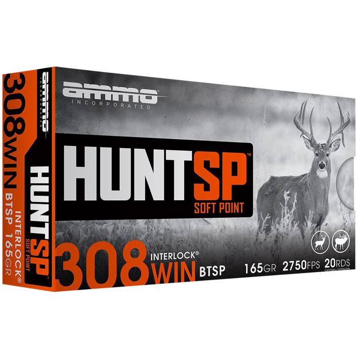 Ammo Inc 308165SPA20 Hunt308Win 165gr Soft Point 20 Per Box/10 Case