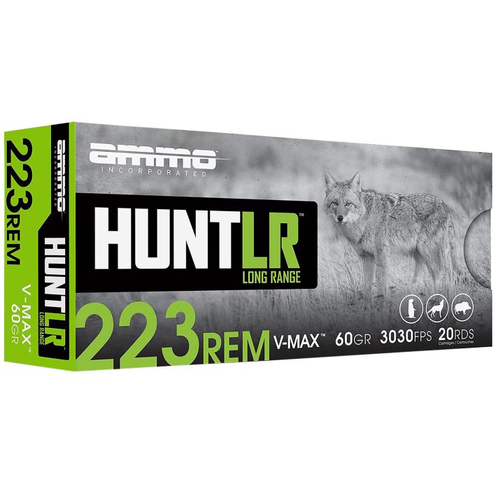 Ammo Inc 223060VMXA20 Hunt Long Range 223Rem 60gr V-Max 20 Per Box/10 Case