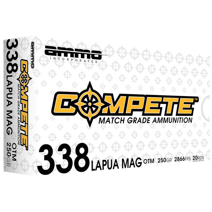 Ammo Inc 338LM250BTHPA20 Compete338LapuaMag 250gr Open Tip Match 20 Per Box/10 Case
