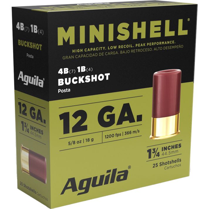 Aguila 1CHB1385 Minishell Buckshot 12Gauge 1.75" 5/8oz 4B(7P)/1B(4P) Shot 25 Per Box/10 Case