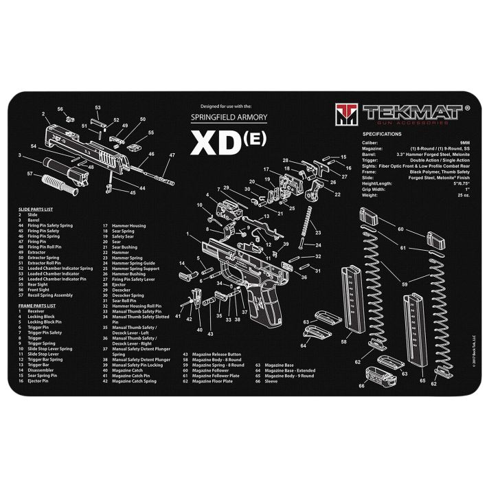 TekMat TEKR17XDE Springfield Armory XDe Cleaning Mat Black/White Rubber 11"x17" Springfield Armory XDe