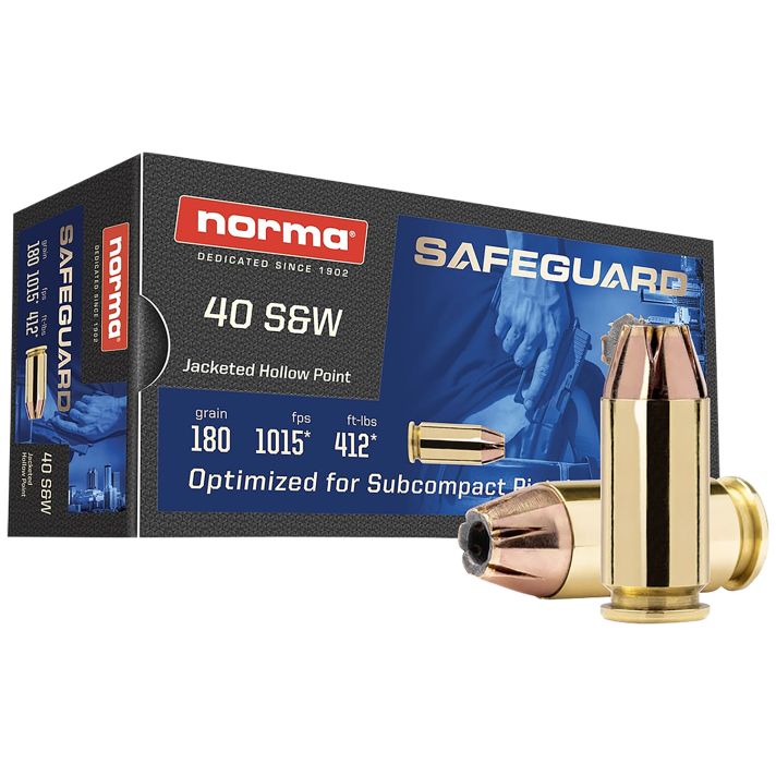 Norma Ammunition 801407727Safeguard 40S&W 180gr Jacketed Hollow Point 50 Per Box/20 Case