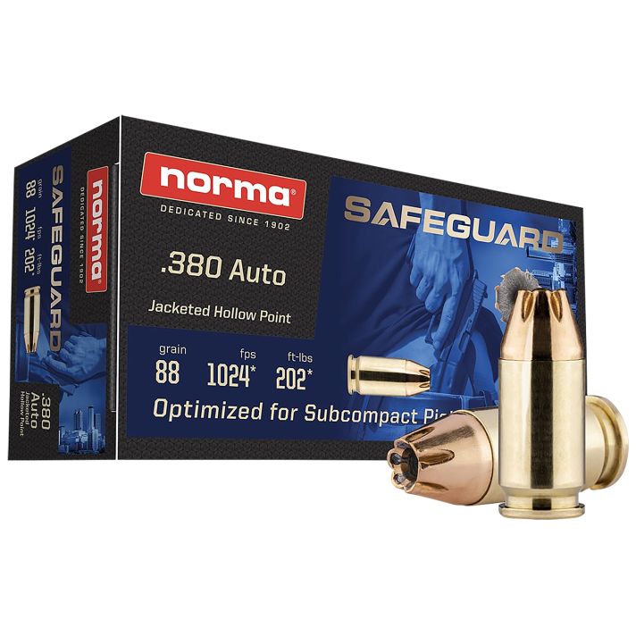 Norma Ammunition 803807680Safeguard 380ACP 88gr Jacketed Hollow Point 50 Per Box/20 Case