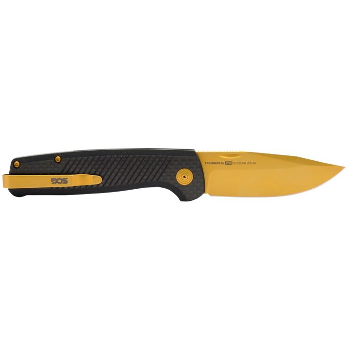 S.O.G SOGTM1007BX Terminus SJ LTE 2.90" Folding Plain Gold TiNi S35VN SS Blade, Graphite Textured G10 Handle