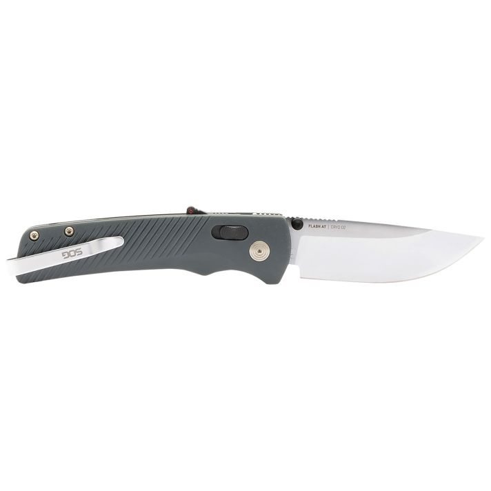 S.O.G SOG11181141 Flash AT EDC 3.45" Folding Plain Satin Cryo D2 Steel Blade, Urban Grey GRN Handle, Peg Box Pkg